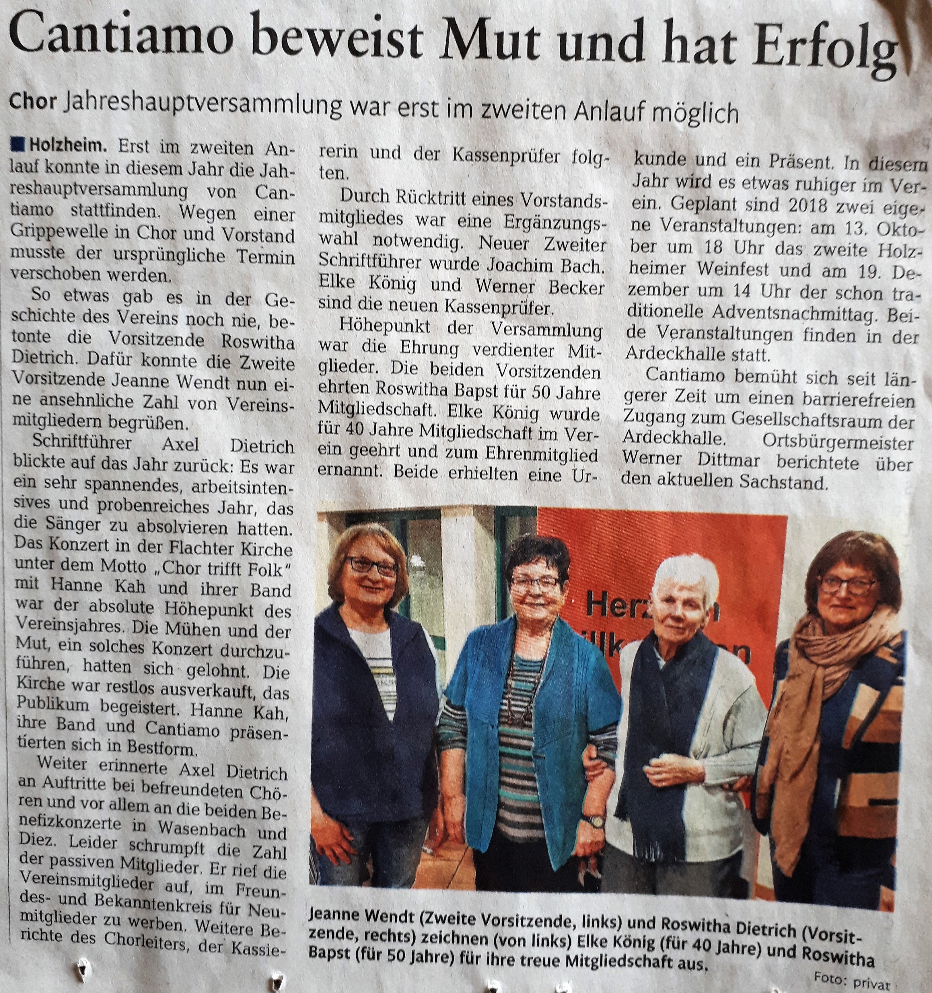 Presseartikel zur JHV in der Rhein-Lahn-Zeitung