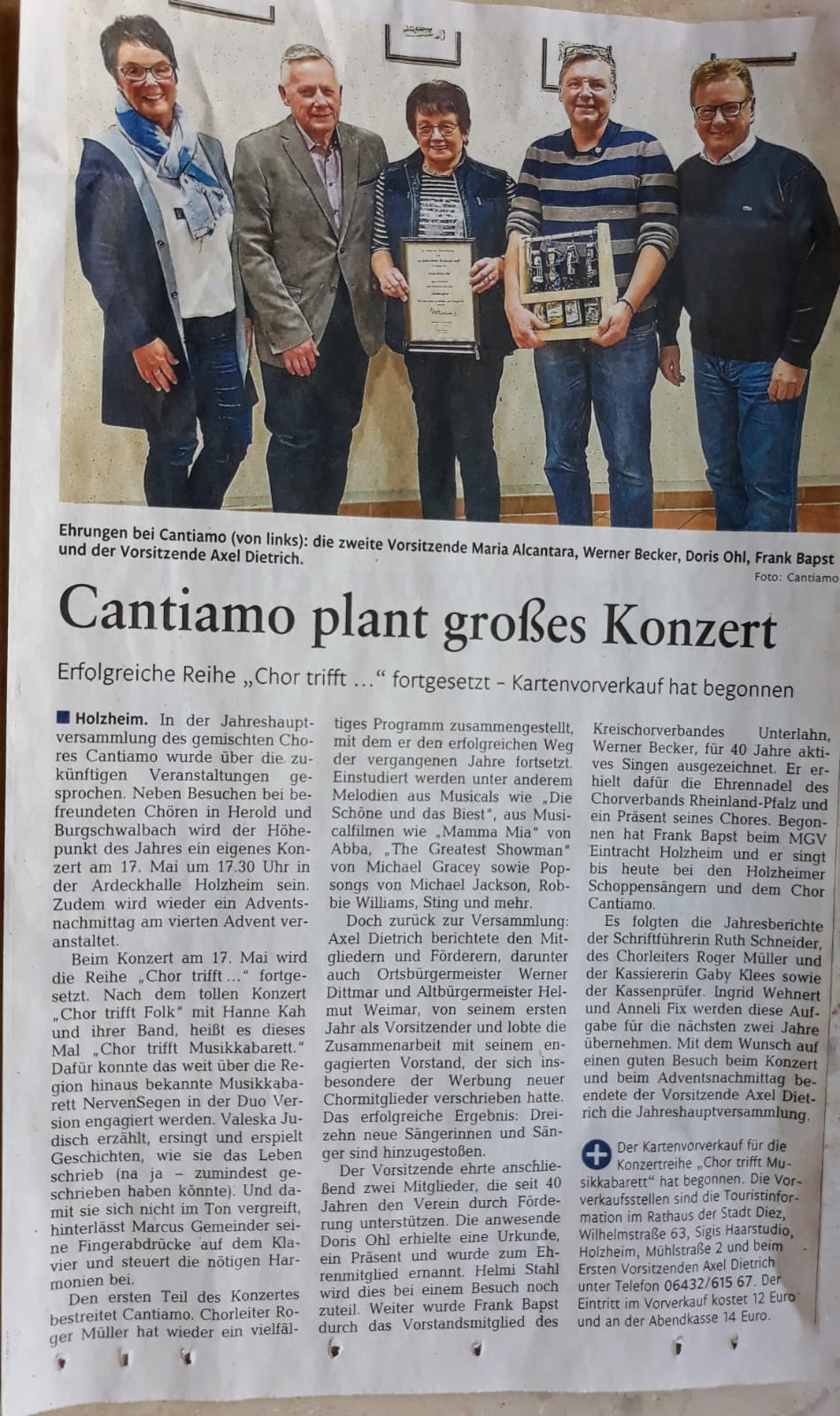 Presseartikel zur JHV 2020 in der Rhein-Lahn-Zeitung